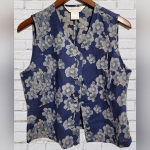 Casual Corner Blue Floral Vest Size 8